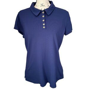 Lilly Pulitzer Luxletic Low Tide Navy Frida Scallop Polo Short Sleeve Size Large